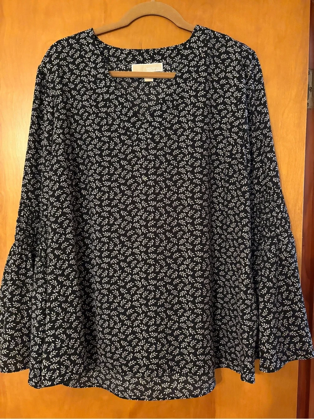 Women’s Michael Kors Black Floral Long-Bell Sleeve Blouse